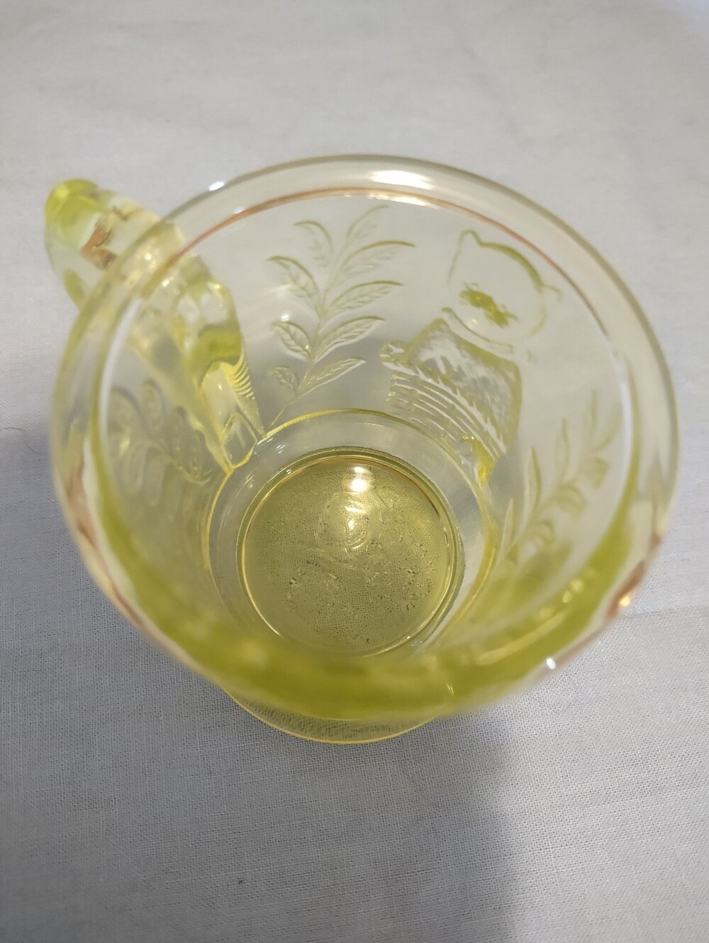 Vaseline Uranium Glass Kitten In A Basket Puppy In A Drum Mosser Glass Company - Picture 4 of 6
